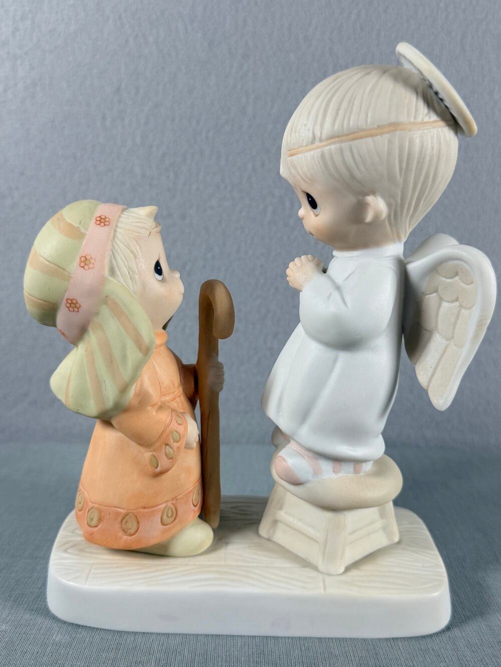 Vintage Precious Moments Jesus Is Born Angel and Shepherd Figurine 1978